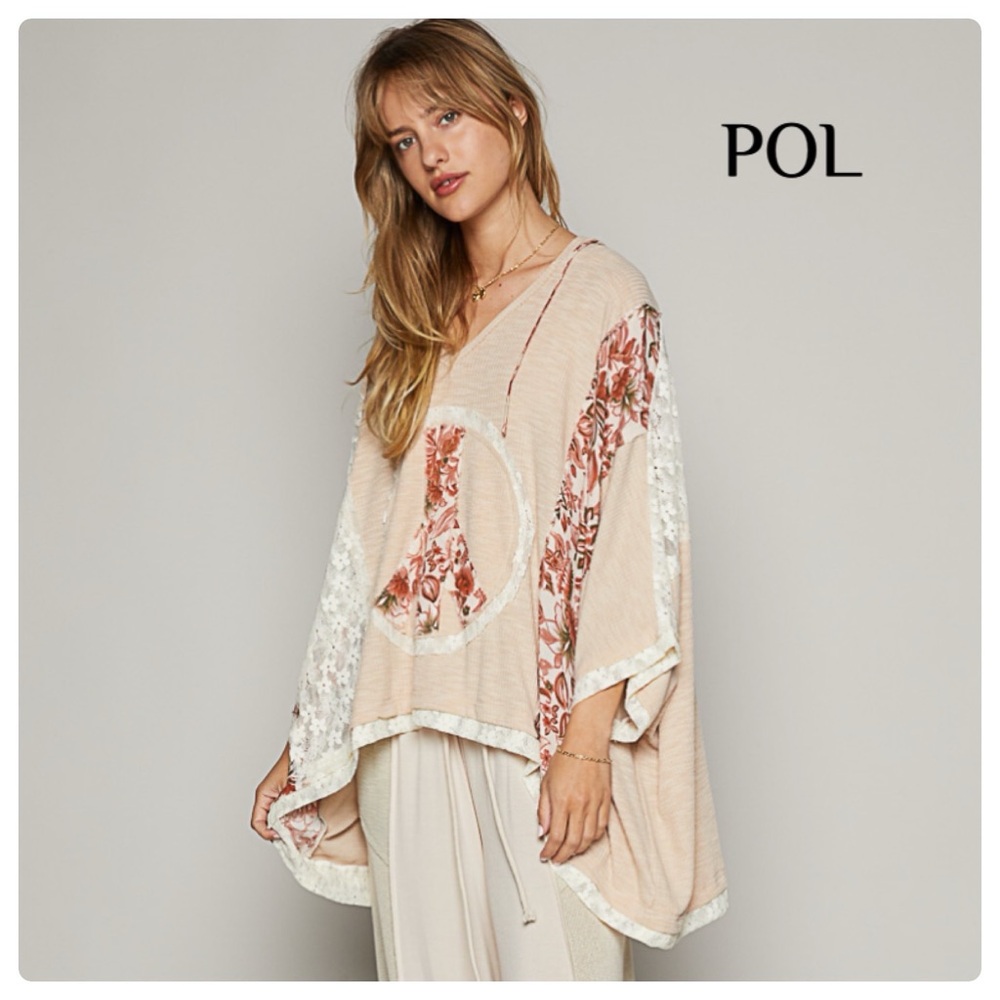 POL Peach Floral Patchwork Kimono Sweatshirt
